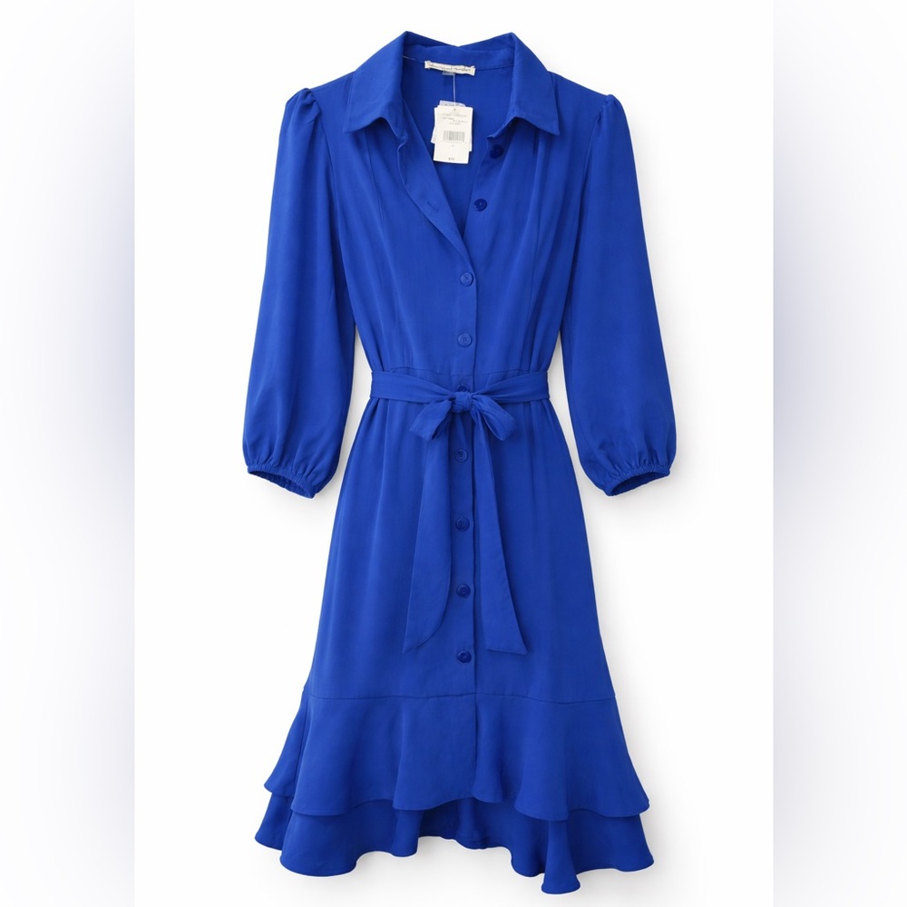 Danny & Nicole Royal Blue Button Front Belted Dress Size 6 NWT